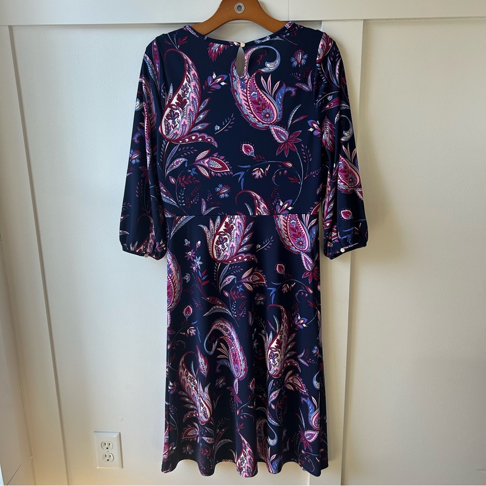 Talbots Petite Women's Dress Blue Pink Paisley Midi Travel Office‎ Preppy 12P - Picture 6 of 10